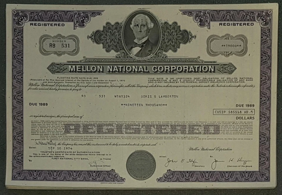 50 X Mellon National Corporation Floating Rate Note due 1989 div. Nennwerte - Bild 1 von 1