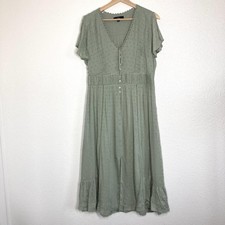 Lulus Sage Maxi Dress Womens M Green Swiss Dot Boho Flutter Sleeve Button Front