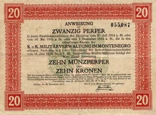 MONTENEGRO 20 PERPER 1917 M152. VF CONDITION. 5RW 14OCT