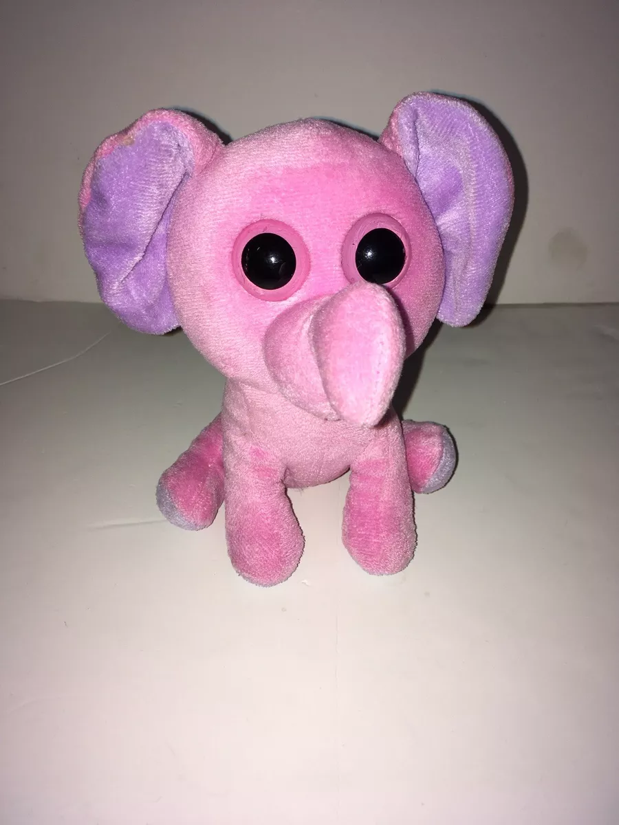 Pink Elephant Plush Stuffed Animal Big Pink Eyes Purple In Ears