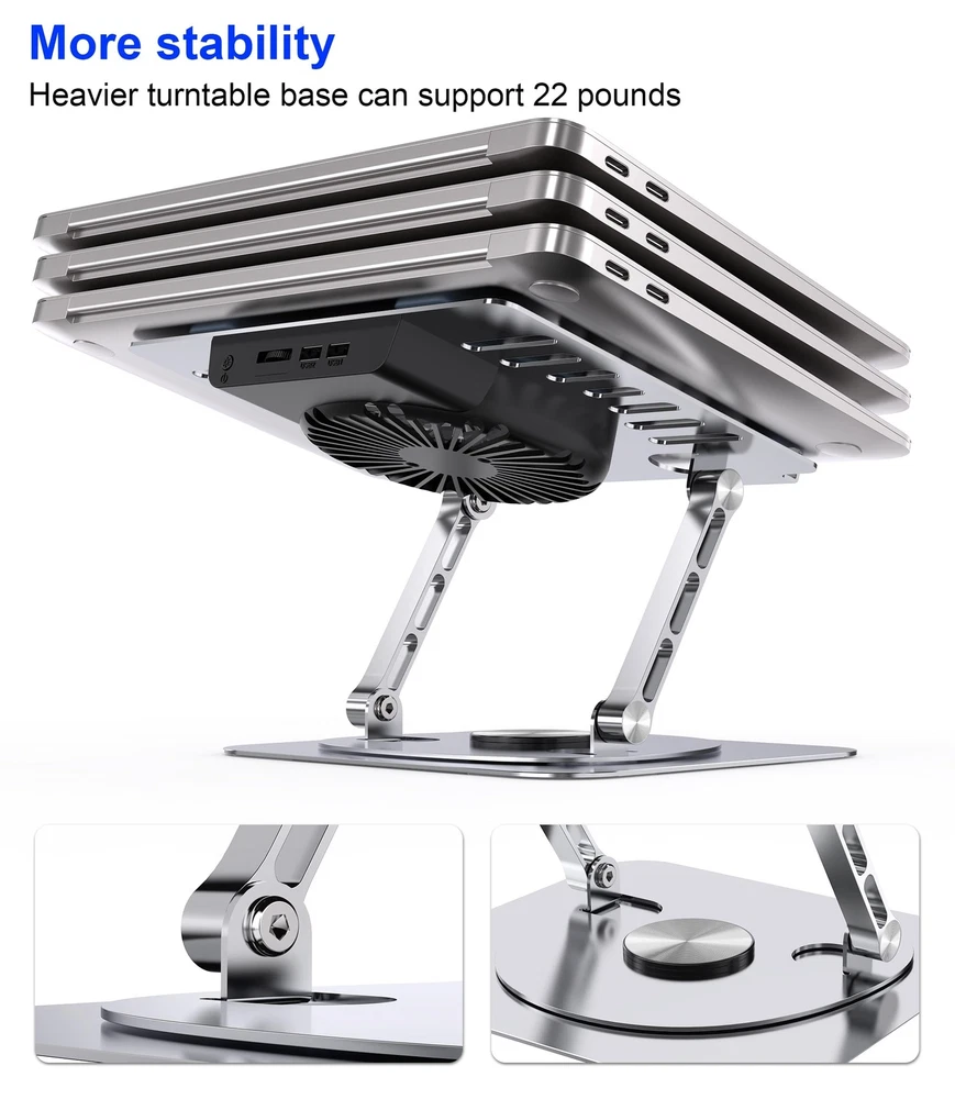 Laptop Stand,with 360°Rotating Base,External Cooling Fan,Adjustable RGB Lig