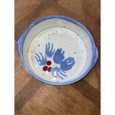 Chieko Japanese hand painted studio pottery double handled bowl pie platter