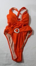 Cupshe Women's Belted Lace-Up Back One Piece Swimsuit EJ2 Orange Medium NWT