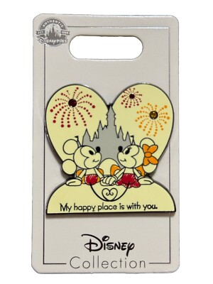 Disney Parks Pin Mickey Mouse & Minnie Heart ''My Happy Place Is With You'' Castle