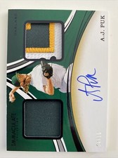 2020 PANINI IMMACULATE #DMS-AP A.J. PUK DUAL PATCH AUTO /10 OAKLAND A'S