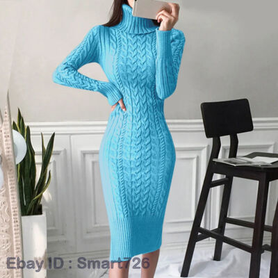 Women's Sweater Dress Long Sleeve Turtleneck Knitted Dresses Solid Color Thick | eBay Women's Sweater Dress Long Sleeve Turtleneck Knitted Dresses Solid Color Thick | eBay