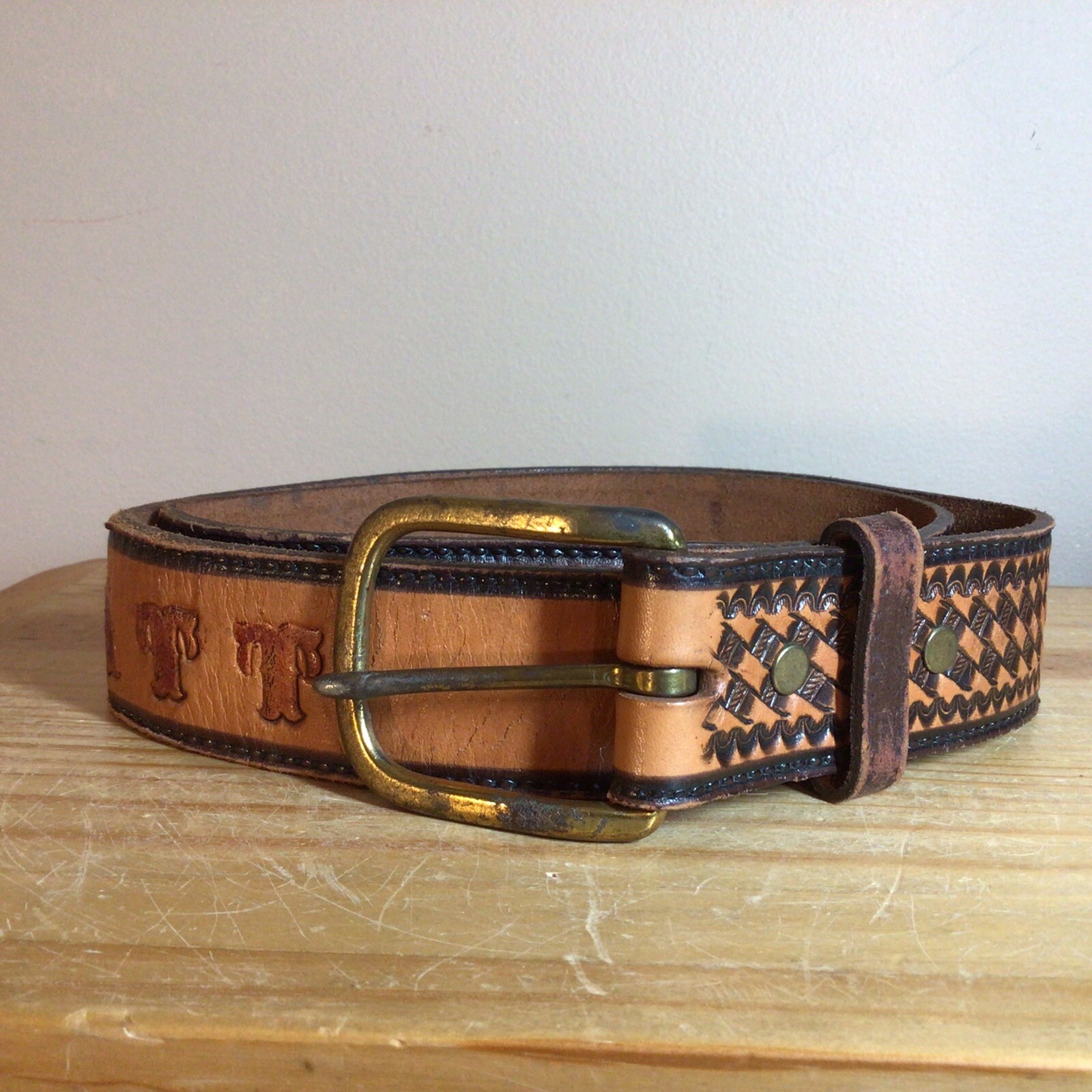 Circle Y of Yoakum Brown Leather Western Belt Hand Made In USA Size 34