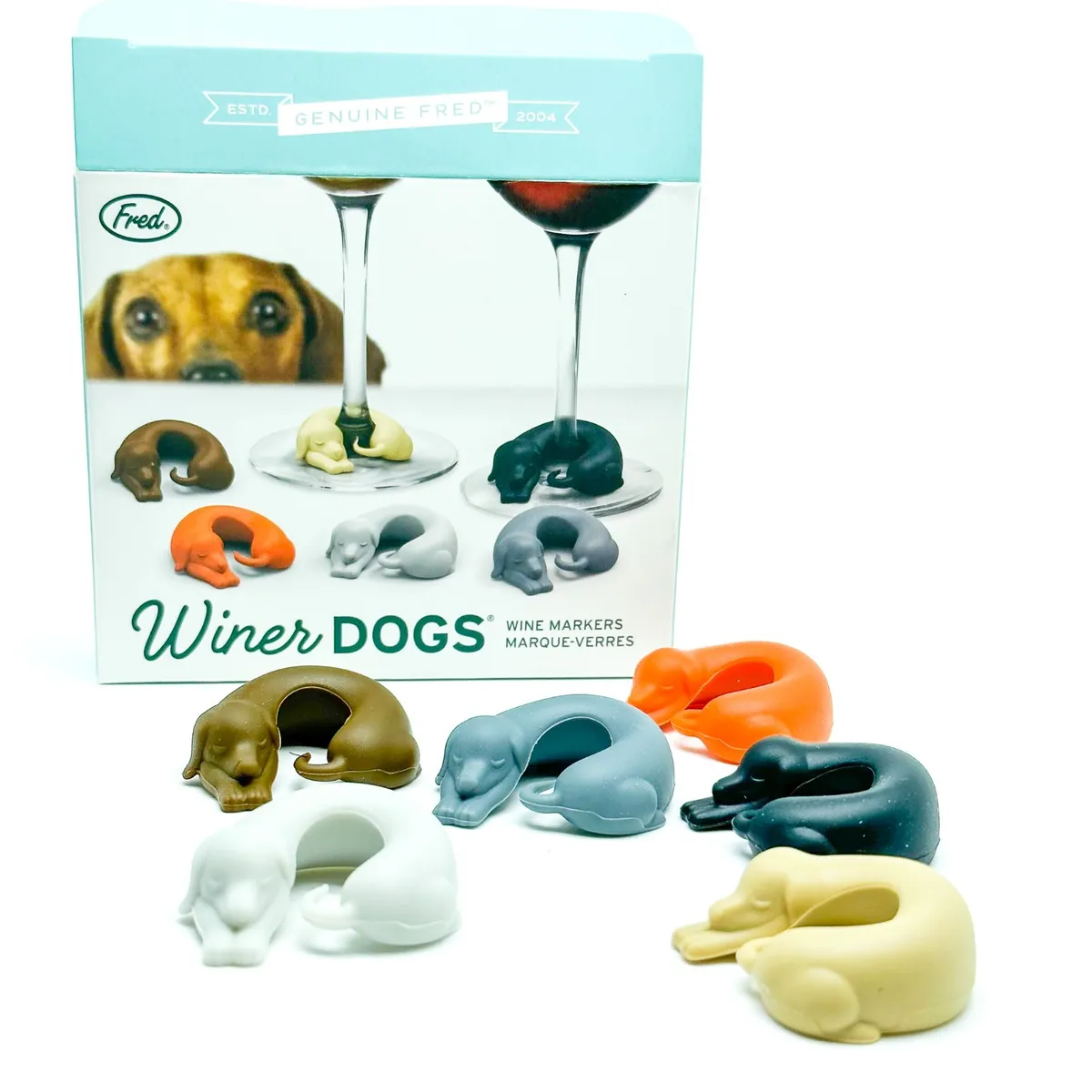 Winer Dogs Genuine Fred Studio Wine Glass Markers Silicone Multicolor NIB