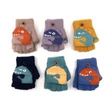 New Kids' DINO FACE KNITTED WINTER GLOVES w/ Fold over design mittens 6 COLORS