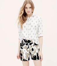 New Ann Taylor LOFT Floral Black Nude White 4" Inseam Cotton Khaki Shorts Sz 6