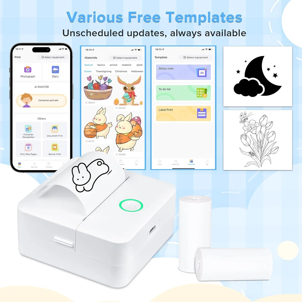 Mini Portable Bluetooth Thermal Photo Printer with Label Paper Set  