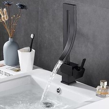 Black Bathroom Sink Faucet Modern Single Handle Waterfall Vanity Faucet 1 Hole