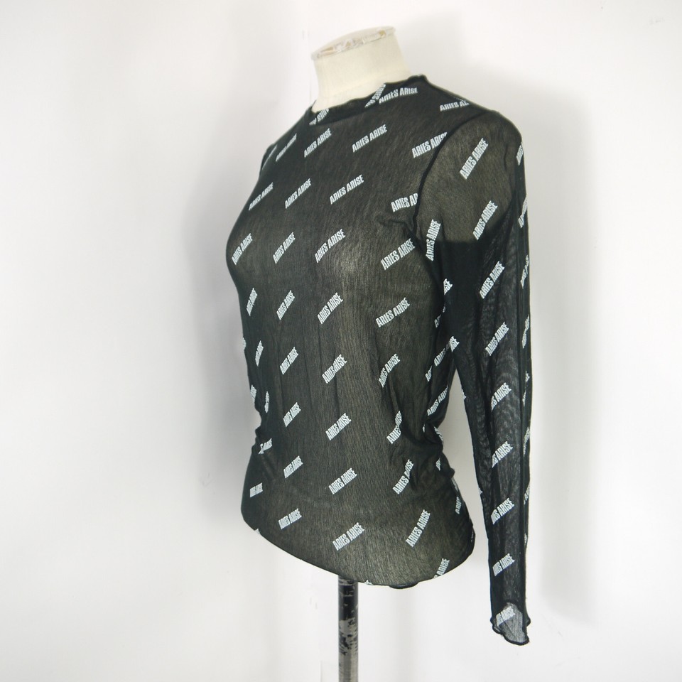 Aries Arise Mesh Top Black Monogram Print Sheer Long Sleeve Size 2 / S