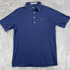 Criquet Polo Shirt Men Medium Blue Logo Pima Cotton Short Sleeve Pocket Pullover