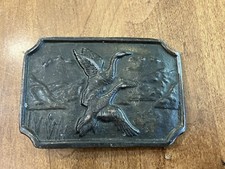 Vintage 1970 s Solid Brass Flying Duck Belt Buckle 3 X 2 Mallard Birds