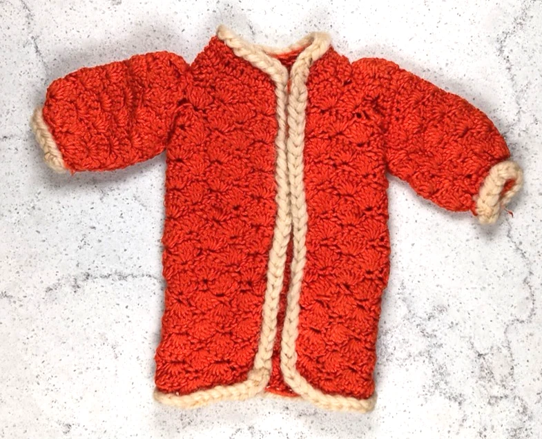 OFF WHITE Giacca cappotto Barbie vintage all'uncinetto arancione con bordo bianco sporco