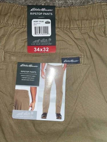 NWT Men's Eddie Bauer Ripstop Outdoor Pants Khaki Size 34 x 32 MSRP $70.00 - Picture 8 of 9