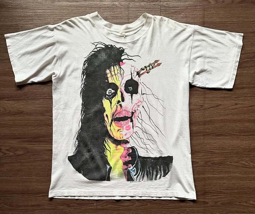 Camiseta gráfica vintage Alice Cooper 1989 trashed estampado grande, 2 caras, años 90 104555