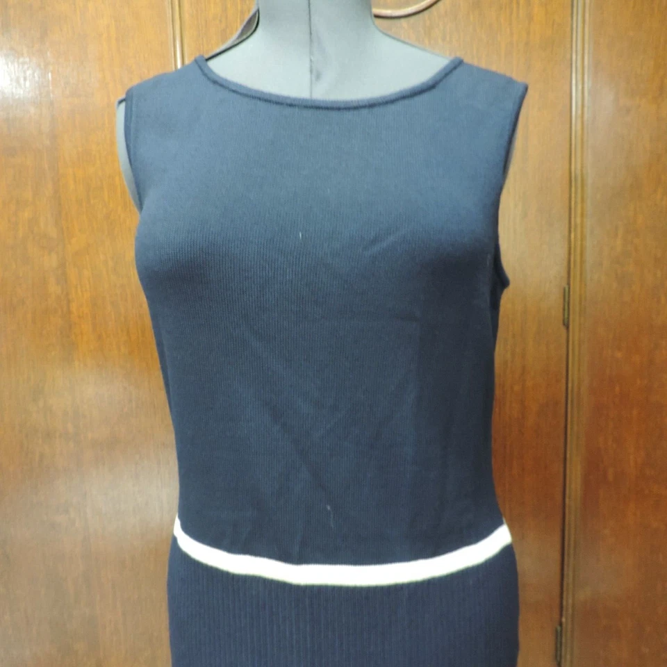 Vestido tejido Saint John años 90 tejido náutico cintura caída azul marino/blanco talla 12 B40 W34 Foto 3 de 4