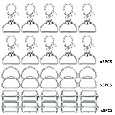 15 Stück Drehverschluss D Ring und Schieberverschluss Set Schlüsselband Karabinerhaken Schlüsselanhänger Clip