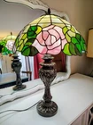 Vintage Tiffany Style Stained Glass 19” Lamp ONLY Shade Roses Florals & Leaves