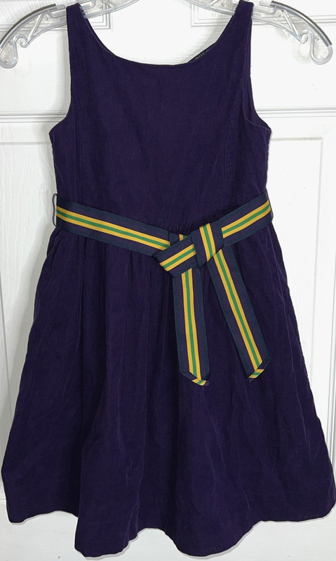 Girls Sz 6X Polo Ralph Lauren Corduroy Style Purple Jumper Dress Pockets Belted