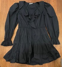 Ulla Johnson Dress Cassis Ruffle Long Sleeve 12 Black Luxury Resort