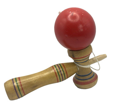 Vintage Wooden Kendama Ball Cup Skill Toy Red Ball Japan Retro Game