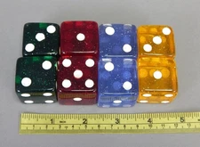 Four pair vintage Jumbo 1" D6 Pips Glitter trans dice lot