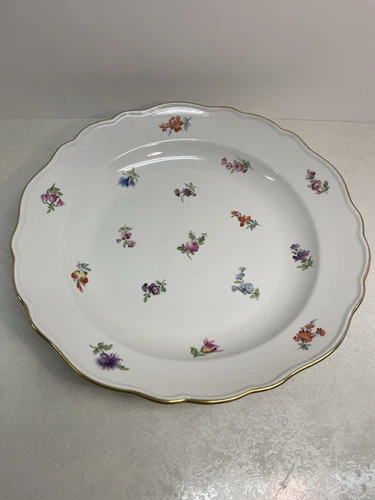 Meissen Scattered Flowers 12-1/4” Round Platter Gold Edge X Mark HTF