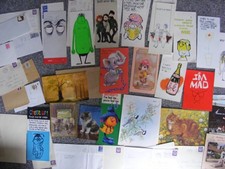 vintage lot of used greeting cards, birthday etc. many envelopes,stamps new/old