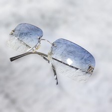 Chanel 4017-D Sunglasses Embellished CC Rimless Blue Gradient Gently Good