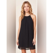 Zenana Outfitters Pleated Halter Chiffon Black Mini Dress Size Small