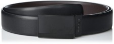 Mens Reversible Leather Belt With Black Pattern Plaque, Blk20, 32