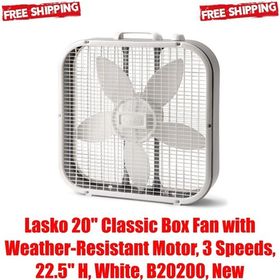 #ad Lasko 20quot; Classic Box Fan with Weather Resistant Motor 3 Speeds 22.5quot; H White $20.94