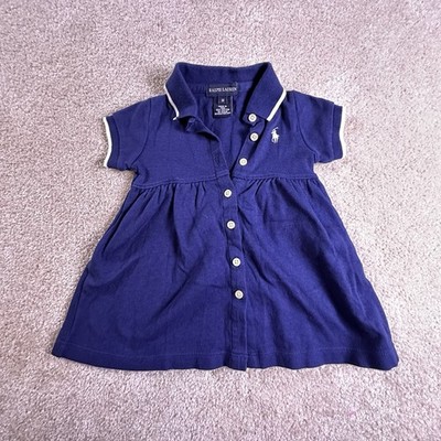 Cute Ralph Lauren, Baby Girl Polo Dress Navy Blue Sailor colors Cotton Size 18M