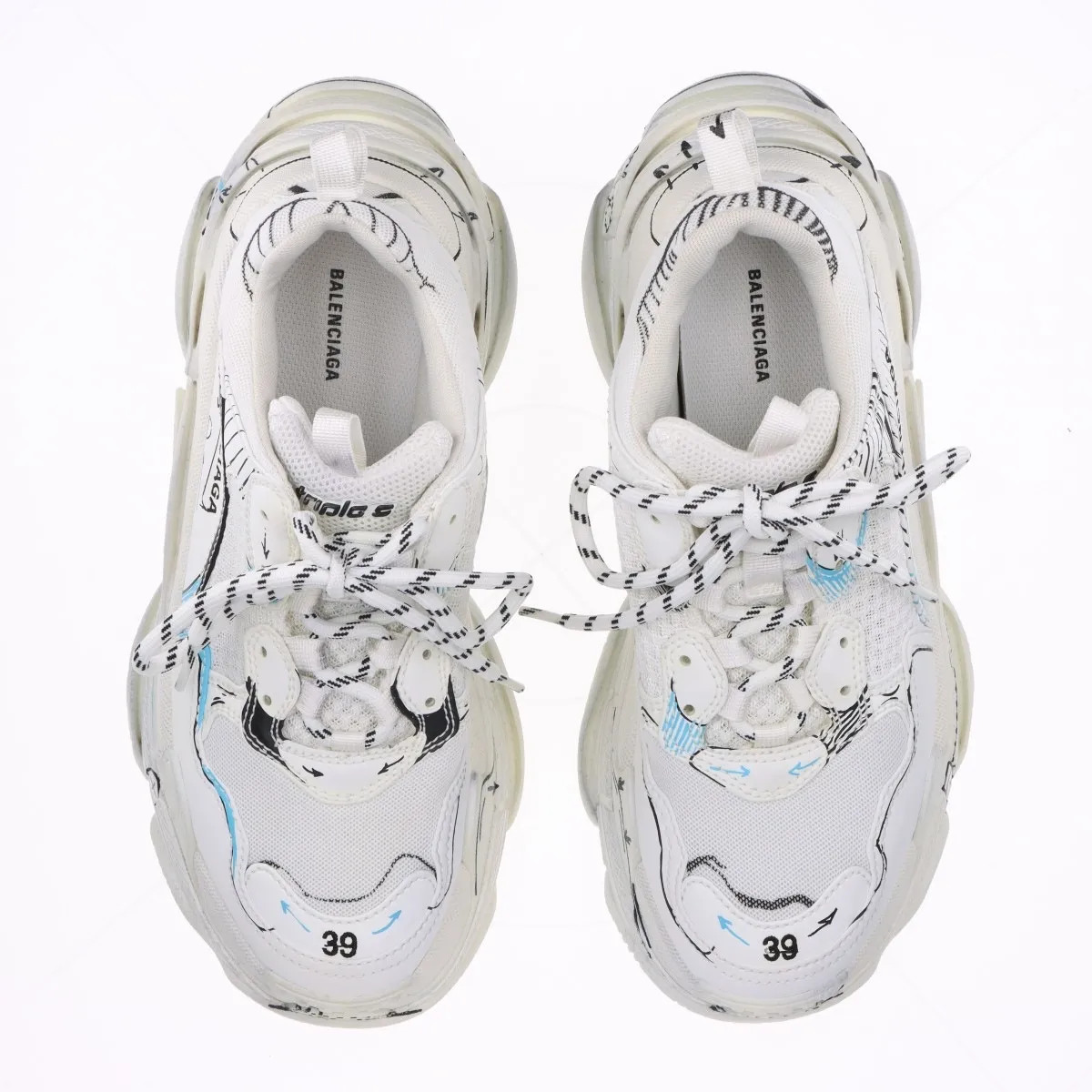 Balenciaga Triple s Faux leather x mesh Sneakers 26cm Men's White 536737 Distres thumbnail 7