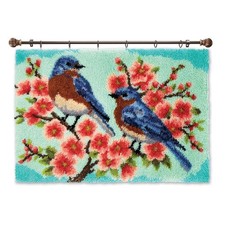 Herrschners Cherry Blossoms Bluebirds Kit Hanger Latch Hook Kit