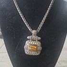 Vintage Silver Tone Tigers eye Pendant Necklace & Earrings Set 16" — photo 3
