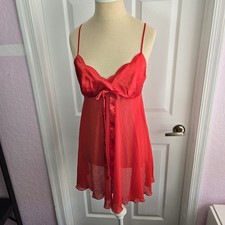 Victoria's Secret Vintage Red Satin Mesh Chemise Size S Nightie Bow Lingerie