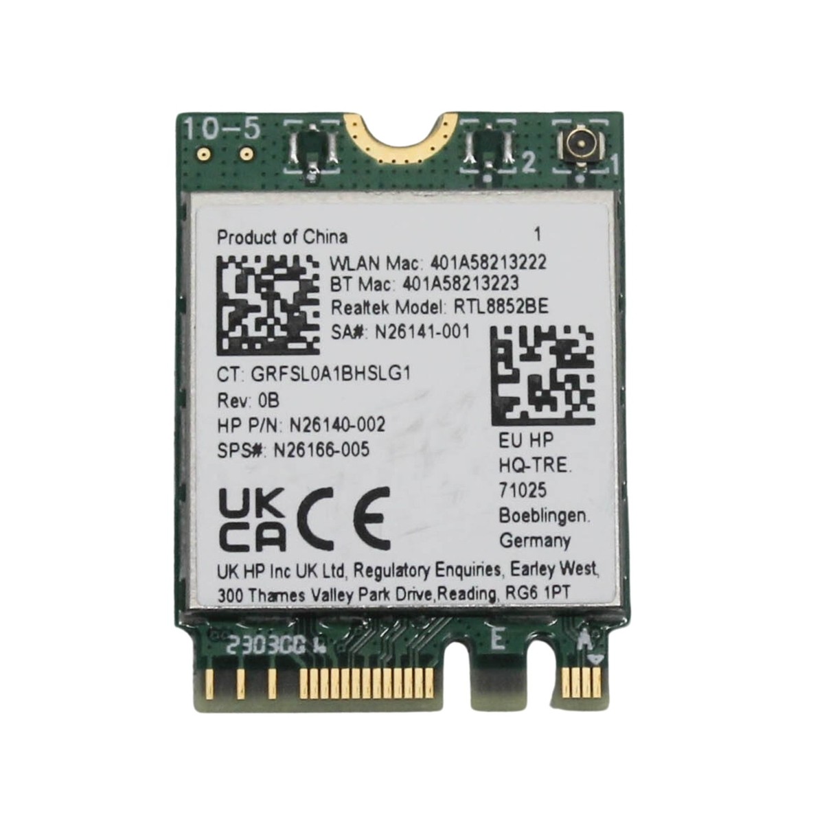 N26140-002 HP Wlan 6 Realtek Choya Ax 1X1 Fox 17-Cn3053Cl 