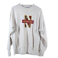 Vintage Northwestern University Sweatshirt Adult L Varsity Embroidered Gray