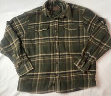 Orvis Flannel Shirt Mens XL Green Brown Side Pockets Long Sleeve Button-Up Heavy
