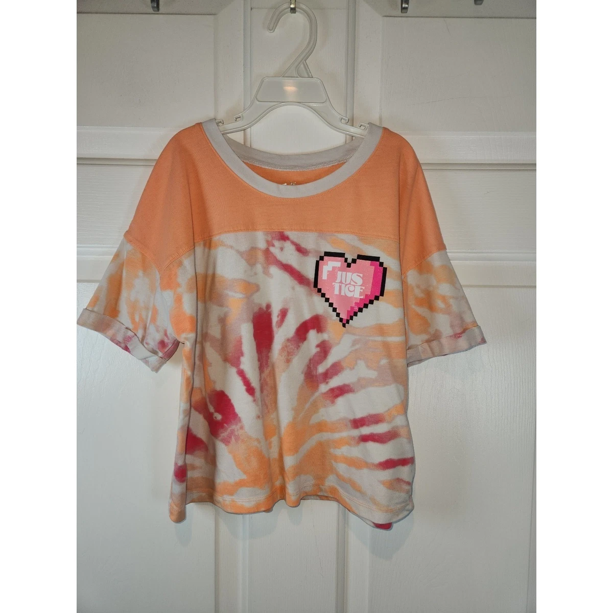 Débardeur Fille Justice, Logo Tie-dye Paillettes, Taille 14/16 Ans, Rose/orange