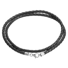 3mm 18 Inch Braided Necklace String Rope with 925 Sterling Silver Clasp Black