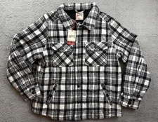 Woolrich Jacket Mens Large Black White Plaid Quilted Lined Shirt Shacket