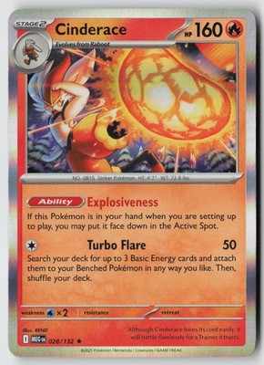 Cinderace 028/132 Rare Mega Evolution Pokemon Holo Near Mint REND