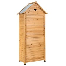 Natural - Colored Wooden Garden Shed with Lockable Door and Galvanized Roof