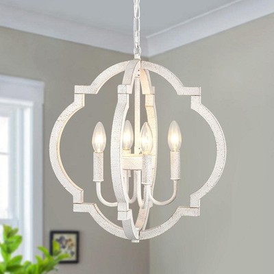 LWYTJO Tieton 4-Light White Orb Wood Chandelier Rustic Farmhouse Candlestick
