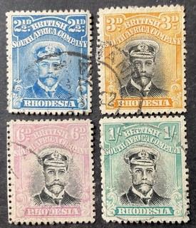 Rhodesia 1913 4 x stamps to 1 shilling vfu